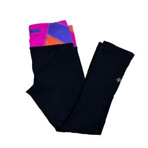 Lululemon Run Inspire Crop II Black Highlight Colorblock Size 2 Running Leggings